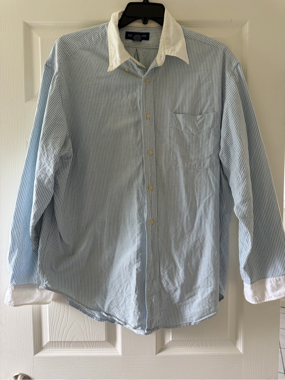 NATURAL LIFE Light Blue Pinstripe Button-Down with White Collar